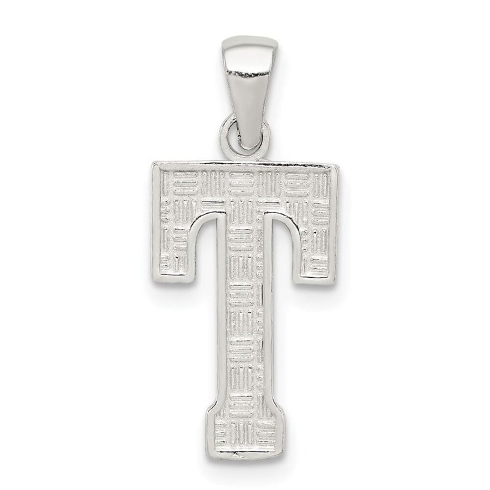 Sterling Silver, Sami Collection, Textured Block Initial T Pendant
